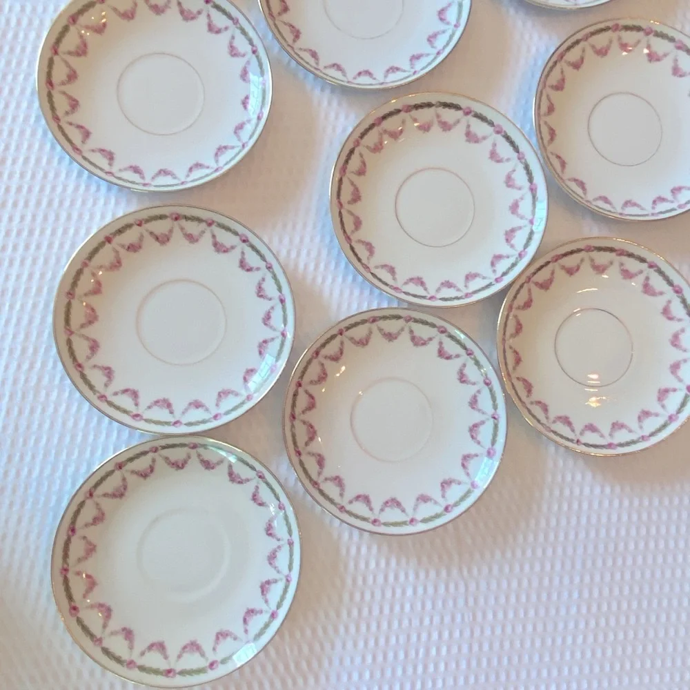 Antique China Limoges Pink and Green Floral 12 Saucers for your tea cups